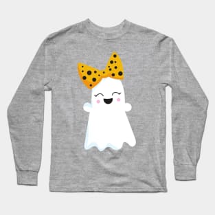 Halloween, Ghost, Ribbon, Bow, Boo, Trick Or Treat Long Sleeve T-Shirt